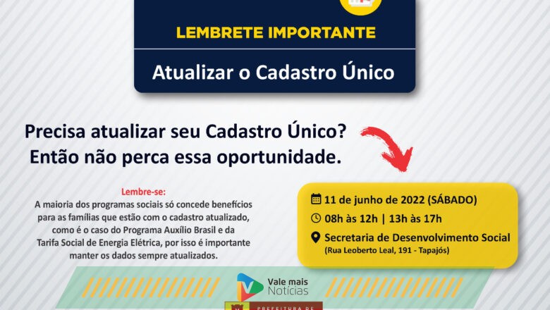Mutirão de Atualização do Cadastro Único acontece neste sábado (11)