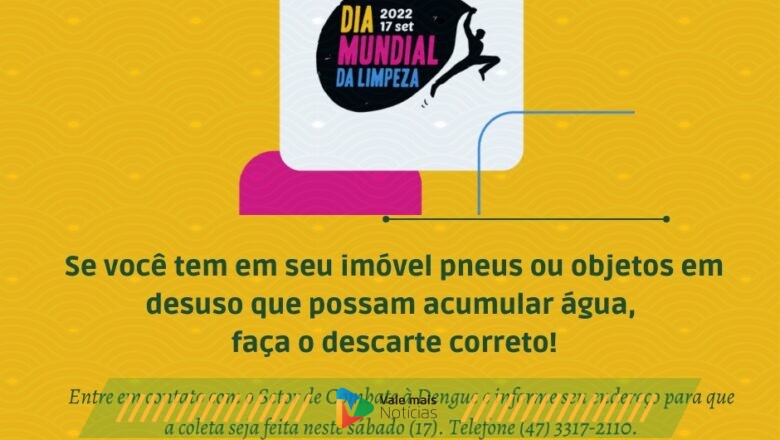 Secretarias de Saúde e Meio Ambiente realizam campanha no sábado em alusão ao Dia Mundial da Limpeza